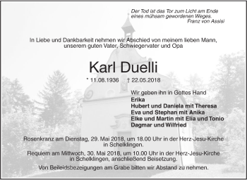 Traueranzeige von Karl Duelli von Ehinger Tagblatt