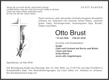 Traueranzeige von Otto Brust von Hohenloher Tagblatt