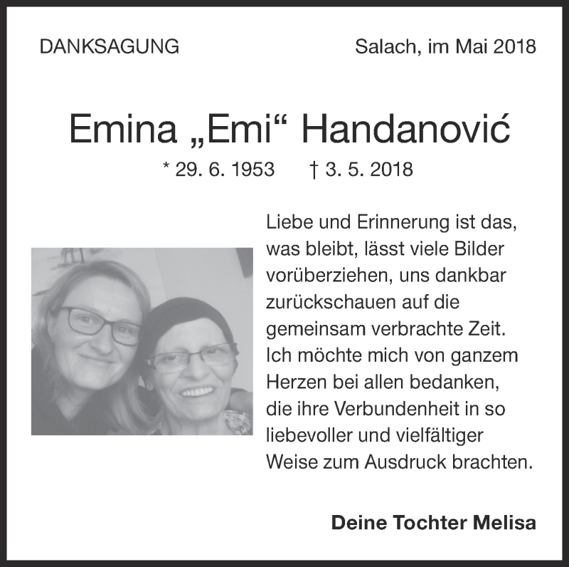  Traueranzeige für Emina Handanovic vom 06.06.2018 aus NWZ Neue Württembergische Zeitung