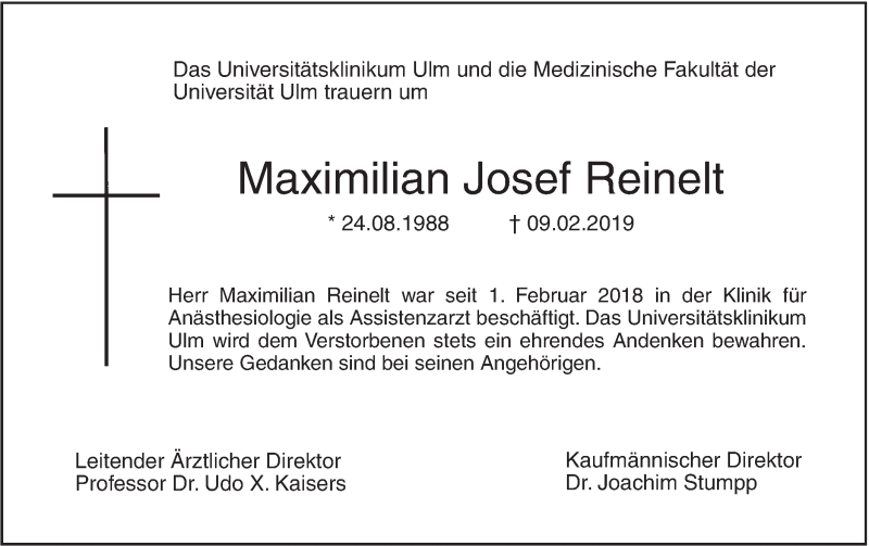  Traueranzeige für Maximilian Josef Reinelt vom 13.02.2019 aus SÜDWEST PRESSE Ausgabe Ulm/Neu-Ulm