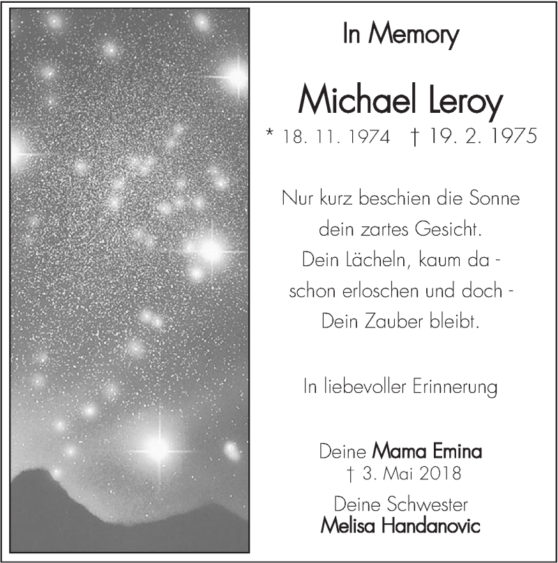  Traueranzeige für Michael Leroy vom 19.02.2019 aus NWZ Neue Württembergische Zeitung
