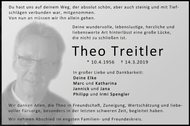  Traueranzeige für Theo Treitler vom 21.03.2019 aus NWZ Neue Württembergische Zeitung