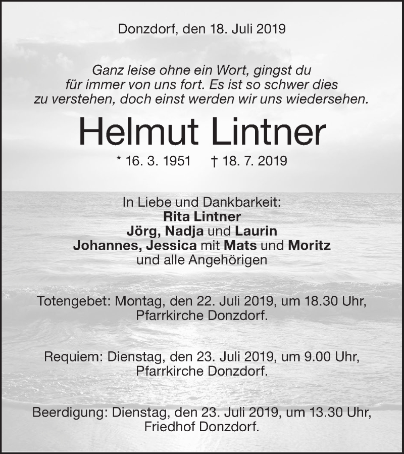  Traueranzeige für Helmut Lintner vom 20.07.2019 aus NWZ Neue Württembergische Zeitung