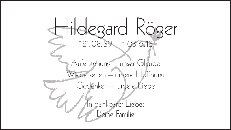  Traueranzeige für Hildegard Röger vom 21.08.2019 aus Haller Tagblatt