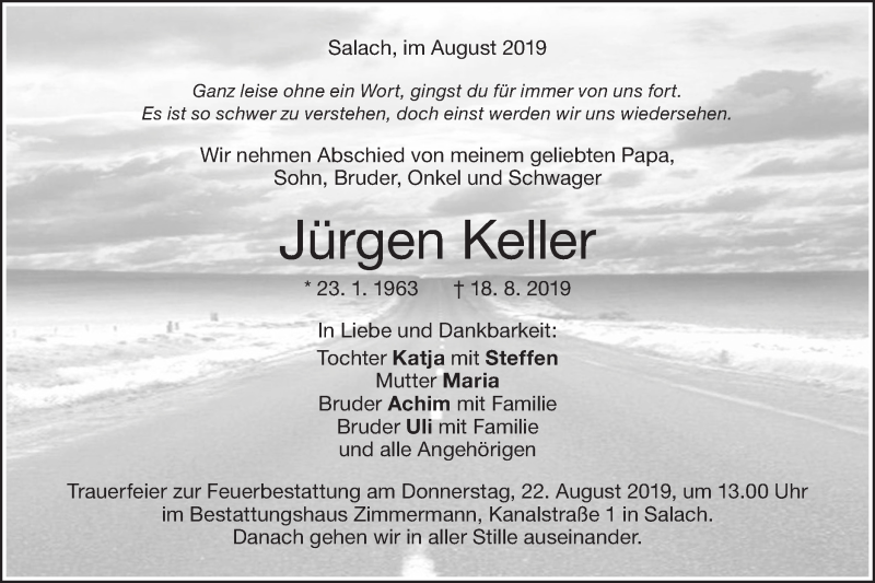  Traueranzeige für Jürgen Keller vom 21.08.2019 aus NWZ Neue Württembergische Zeitung