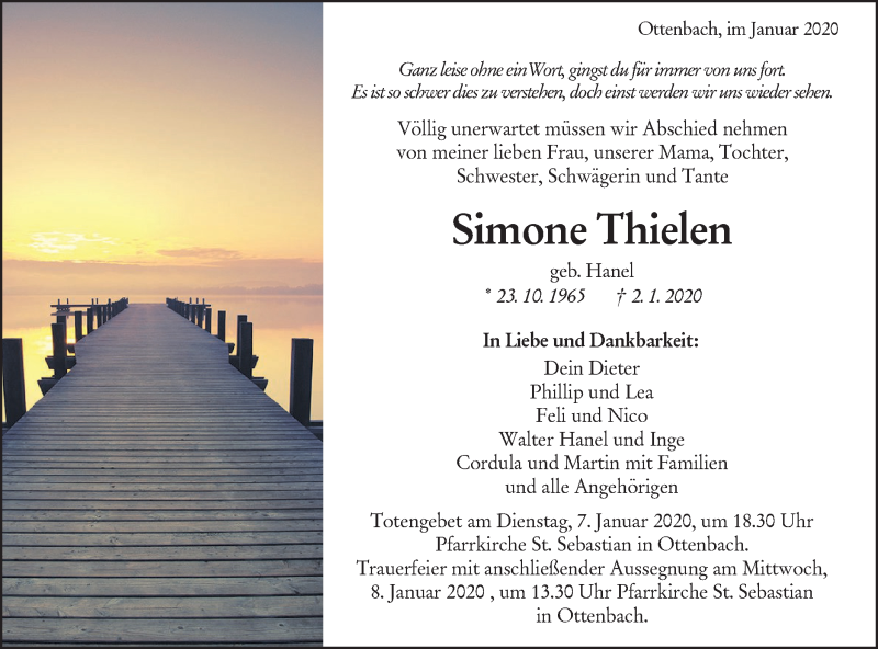  Traueranzeige für Simone Thielen vom 04.01.2020 aus NWZ Neue Württembergische Zeitung