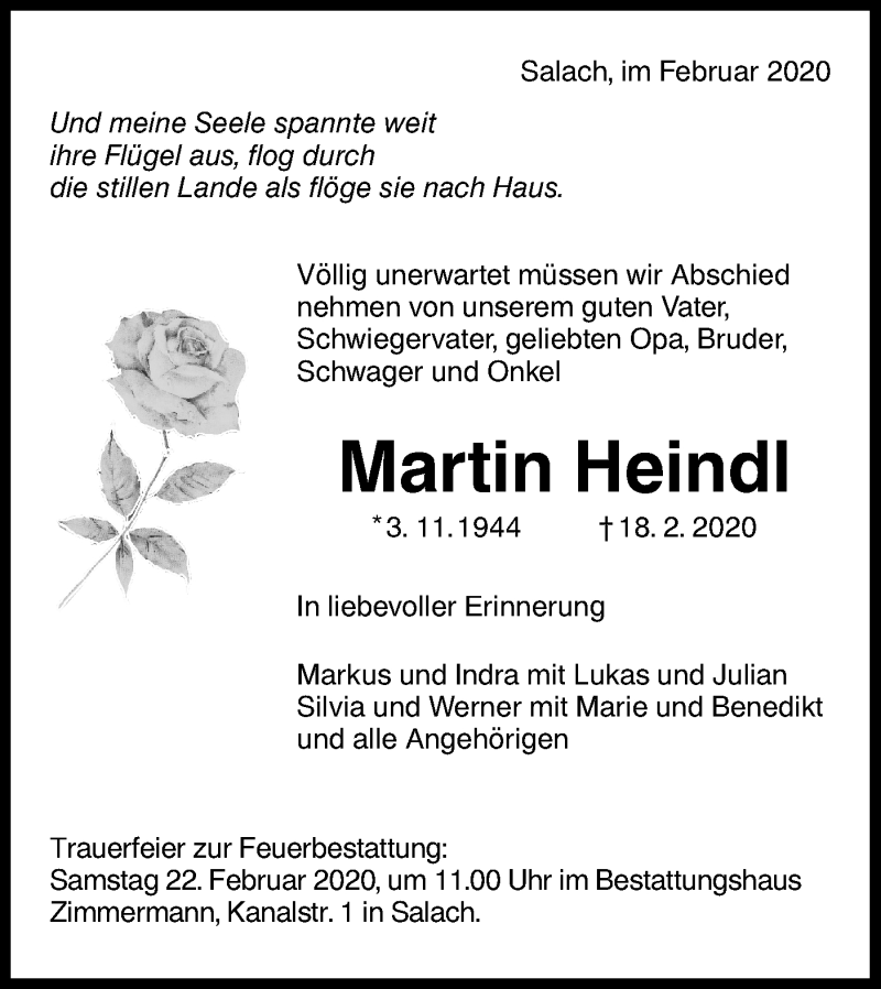  Traueranzeige für Martin Heindl vom 20.02.2020 aus NWZ Neue Württembergische Zeitung