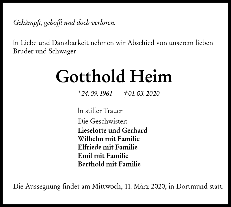  Traueranzeige für Gotthold Heim vom 06.03.2020 aus Hohenloher Tagblatt