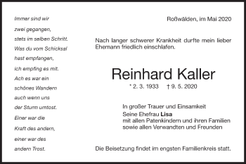 Traueranzeige von Reinhard Kaller von NWZ Neue Württembergische Zeitung