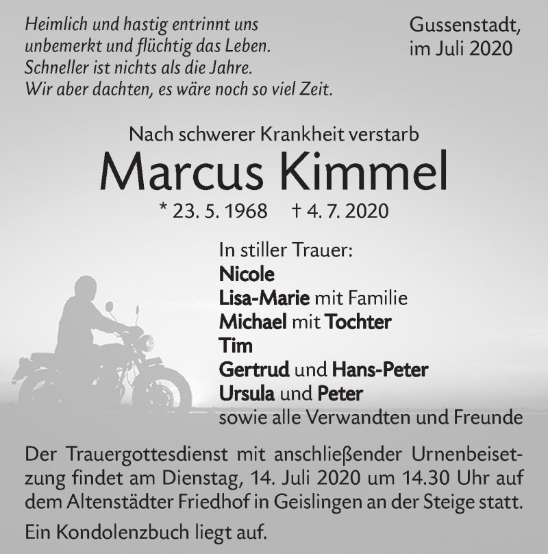  Traueranzeige für Marcus Kimmel vom 09.07.2020 aus Geislinger Zeitung