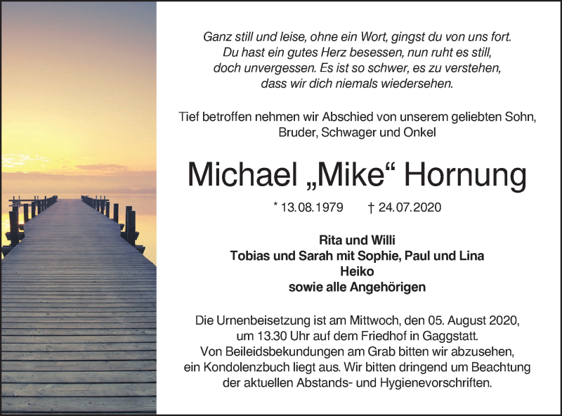  Traueranzeige für Michael Hornung vom 03.08.2020 aus Hohenloher Tagblatt