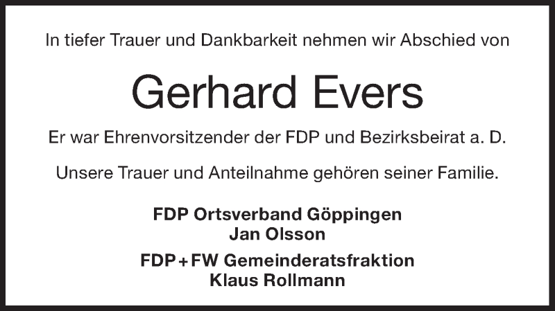  Traueranzeige für Gerhard Evers vom 12.01.2021 aus NWZ Neue Württembergische Zeitung