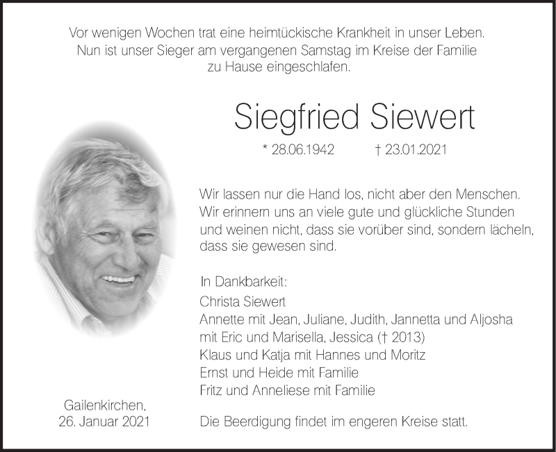  Traueranzeige für Siegfried Siewert vom 26.01.2021 aus Haller Tagblatt