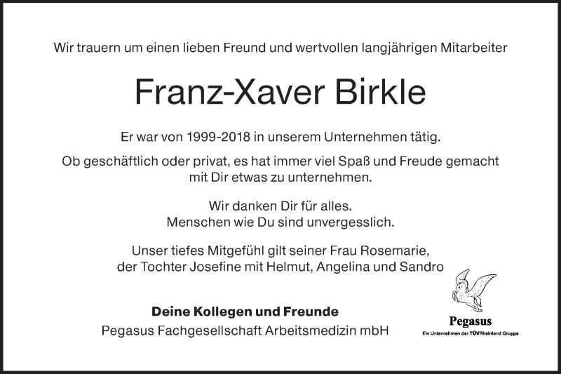  Traueranzeige für Franz-Xaver Birkle vom 20.11.2021 aus Metzinger-Uracher Volksblatt