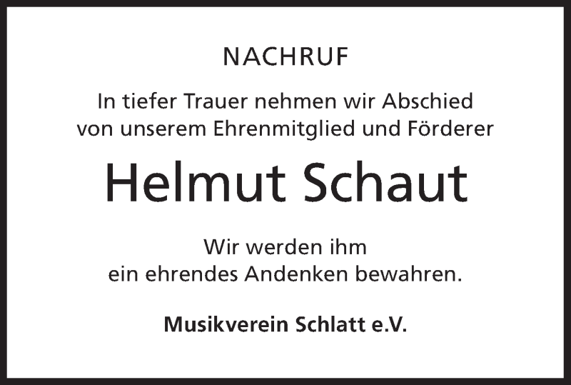  Traueranzeige für Helmut Schaut vom 12.11.2021 aus Metzinger-Uracher Volksblatt
