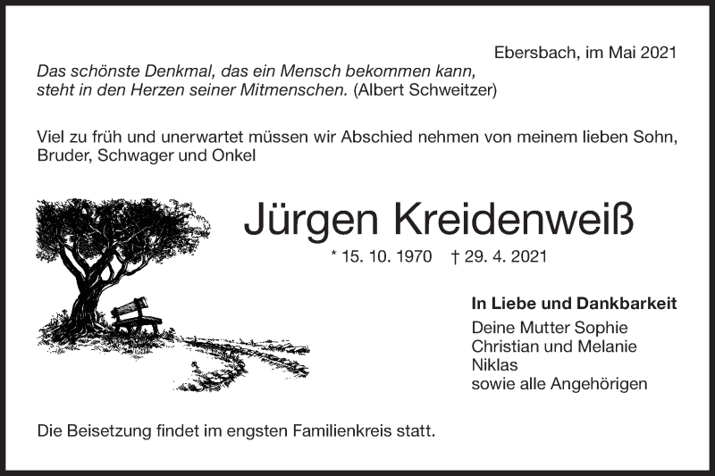  Traueranzeige für Jürgen Kreidenweiß vom 06.05.2021 aus NWZ Neue Württembergische Zeitung