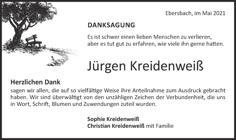  Traueranzeige für Jürgen Kreidenweiß vom 20.05.2021 aus NWZ Neue Württembergische Zeitung