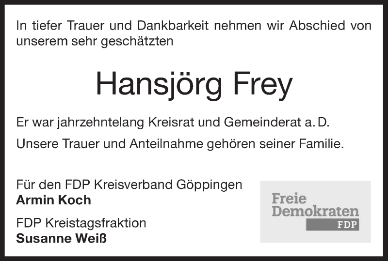  Traueranzeige für Hansjörg Frey vom 10.06.2021 aus NWZ Neue Württembergische Zeitung/Geislinger Zeitung