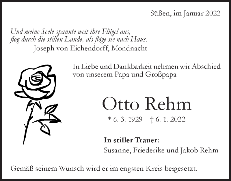  Traueranzeige für Otto Rehm vom 11.01.2022 aus NWZ Neue Württembergische Zeitung