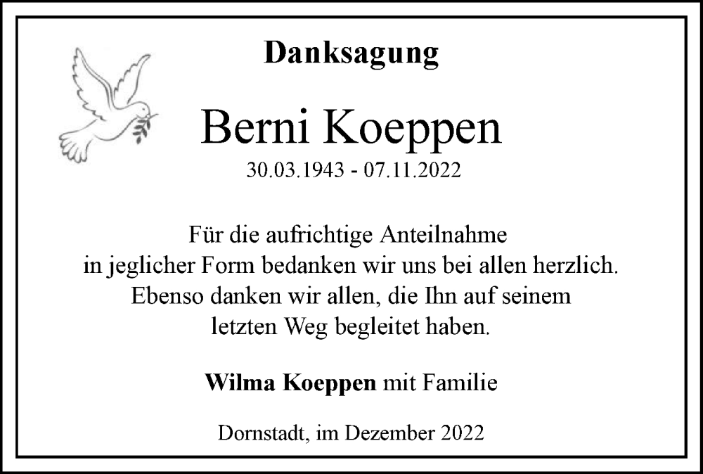 Anzeige von  Berni Koeppen
