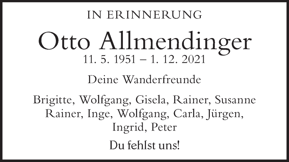 Anzeige von  Otto Allmendinger