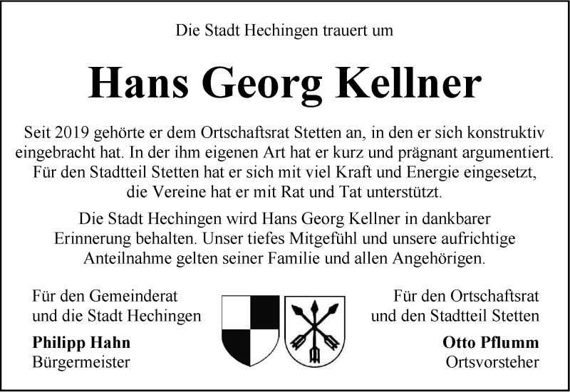  Traueranzeige für Hans Georg Kellner vom 18.03.2022 aus Metzinger-Uracher Volksblatt
