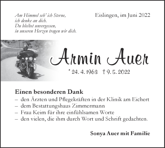 Traueranzeige von Armin Auer von NWZ Neue Württembergische Zeitung