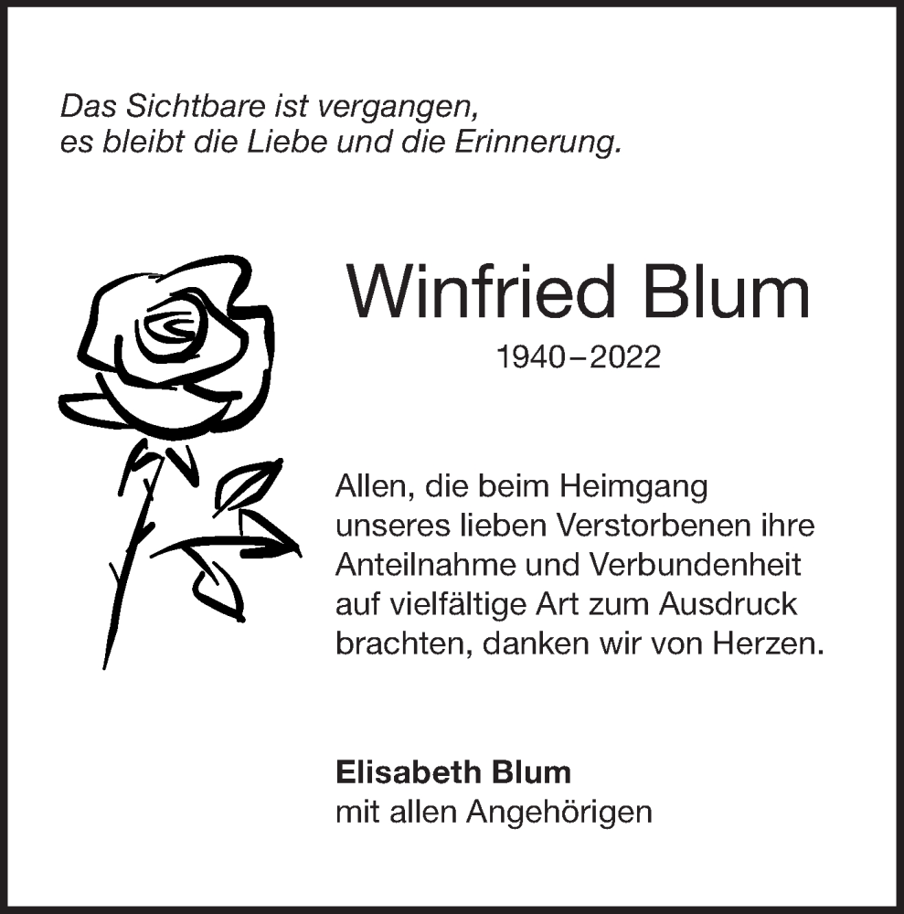  Traueranzeige für Winfried Blum vom 11.06.2022 aus NWZ Neue Württembergische Zeitung