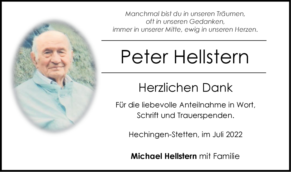  Traueranzeige für Peter Hellstern vom 02.07.2022 aus Metzinger-Uracher Volksblatt