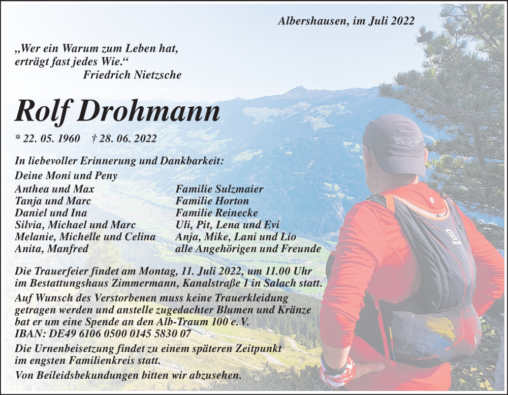  Traueranzeige für Rolf Drohmann vom 02.07.2022 aus NWZ Neue Württembergische Zeitung
