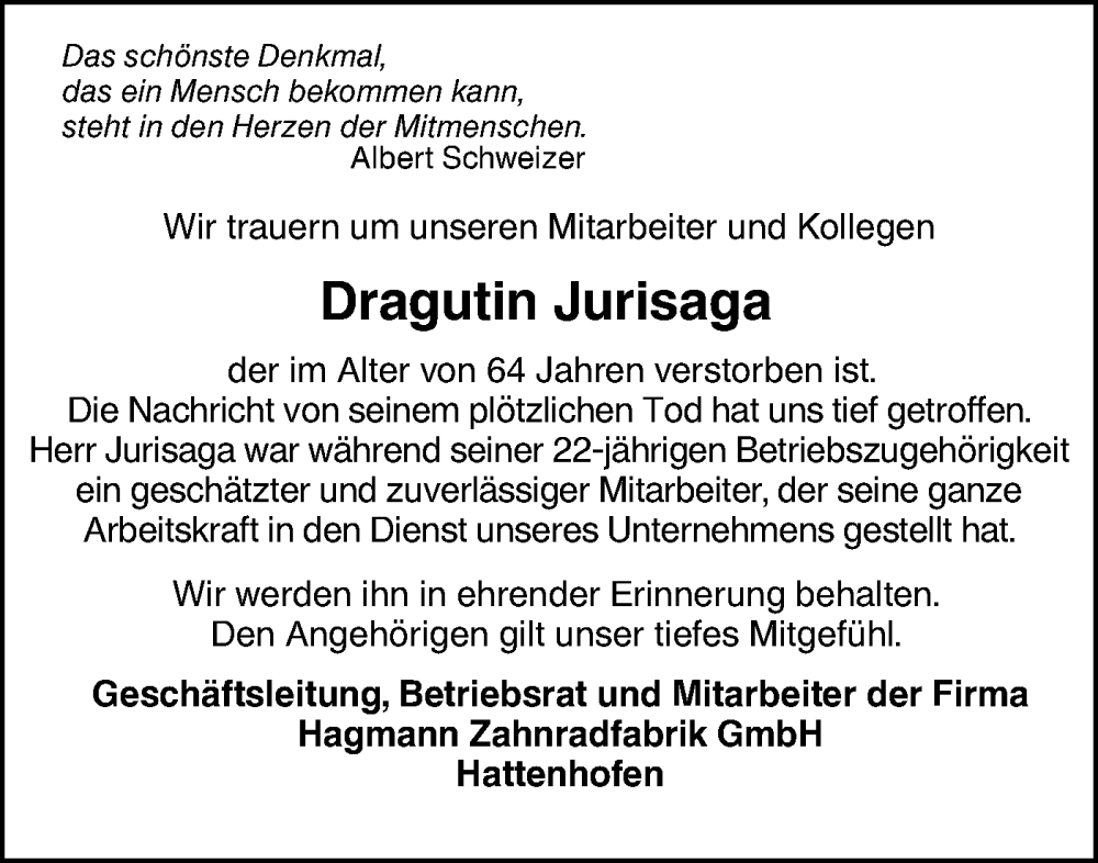  Traueranzeige für Dragutin Jurisaga vom 18.03.2023 aus NWZ Neue Württembergische Zeitung