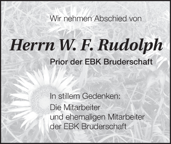 Traueranzeige von W. F. Rudolph von SÜDWEST PRESSE/SÜDWEST PRESSE