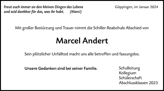 Traueranzeige von Marcel Andert von NWZ Neue Württembergische Zeitung