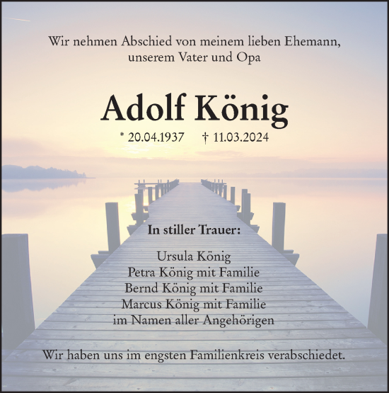 Traueranzeige von Adolf König von SÜDWEST PRESSE Ausgabe Ulm/Neu-Ulm