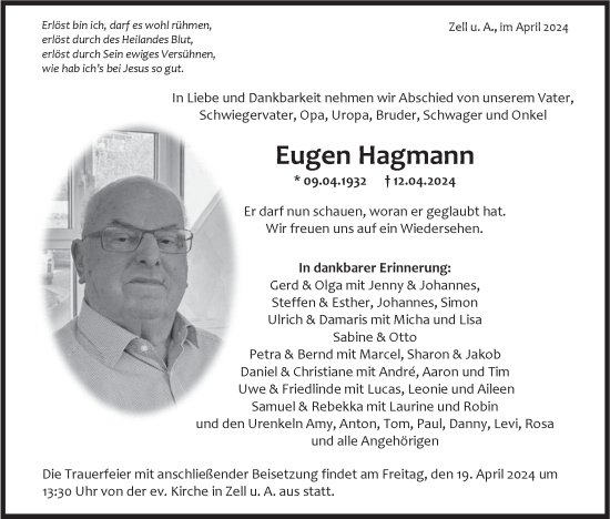 Traueranzeige von Eugen Hagmann von NWZ Neue Württembergische Zeitung