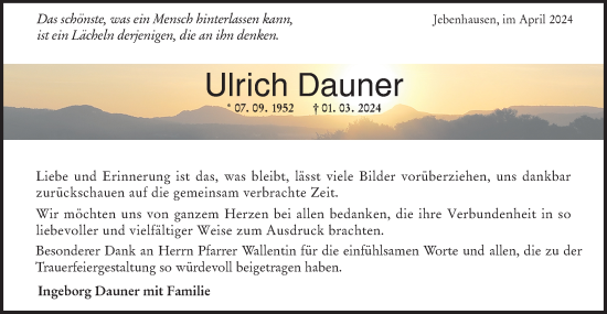 Traueranzeige von Ulrich Dauner von NWZ Neue Württembergische Zeitung